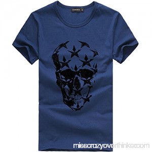 Fashion Print T Shirt Donci Crew Collar Skull Pattern Solid Color Basic Tops Men's Everyday Polyester Short Sleeve Tees Navy B07Q6YMP2Z